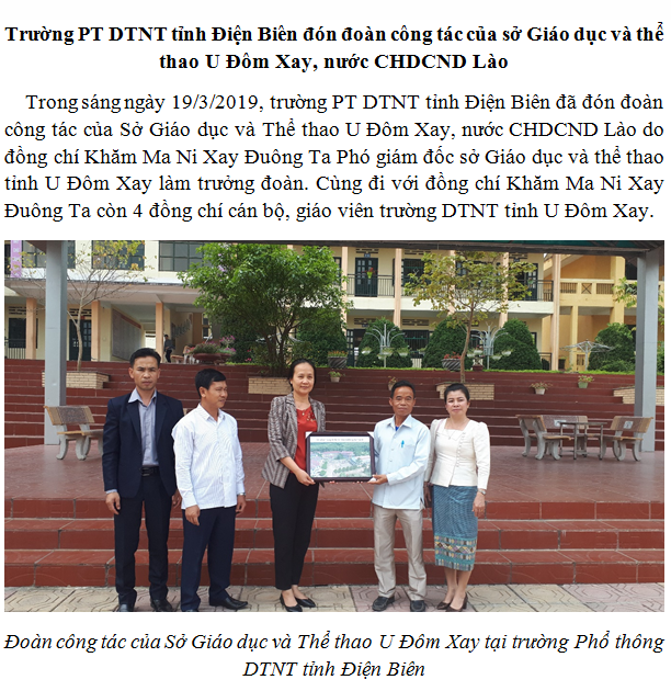 Trường PT DTNT tỉnh Điện Biên đón đoàn công tác của sở Giáo dục và thể thao U Đôm Xay, nước CHDCND Lào