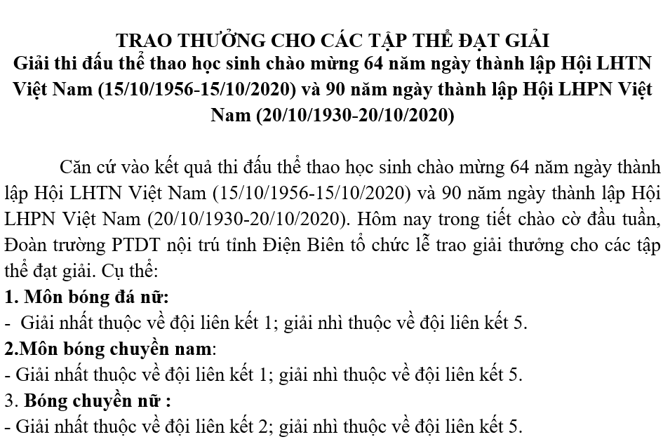 TRAO THƯỞNG CHO CÁC TẬP THỂ ĐẠT GIẢI