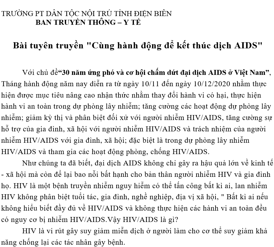 Bài tuyên truyền "Cùng hành động để kết thúc dịch AIDS"