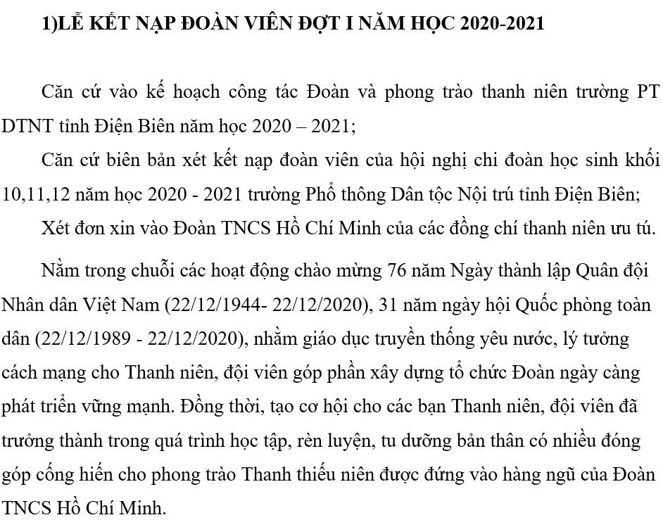 LỄ KẾT NẠP ĐOÀN VIÊN ĐỢT I NĂM HỌC 2020-2021