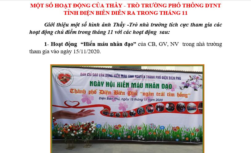 HOẠT ĐỘNG CỦA THẦY - TRÒ NHÀ TRƯỜNG DIỄN RA TRONG THÁNG 11