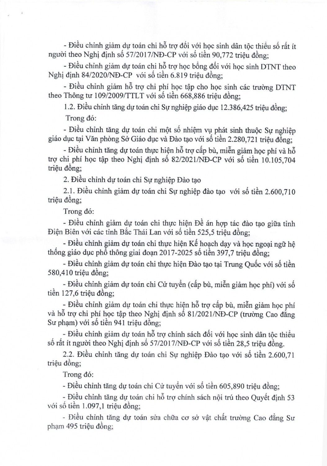 277 QĐ vv công bố công khai điều chỉnh dự toán chi ngân sách năm 2022 của trường PTDTNTT Điện Biên page 0003