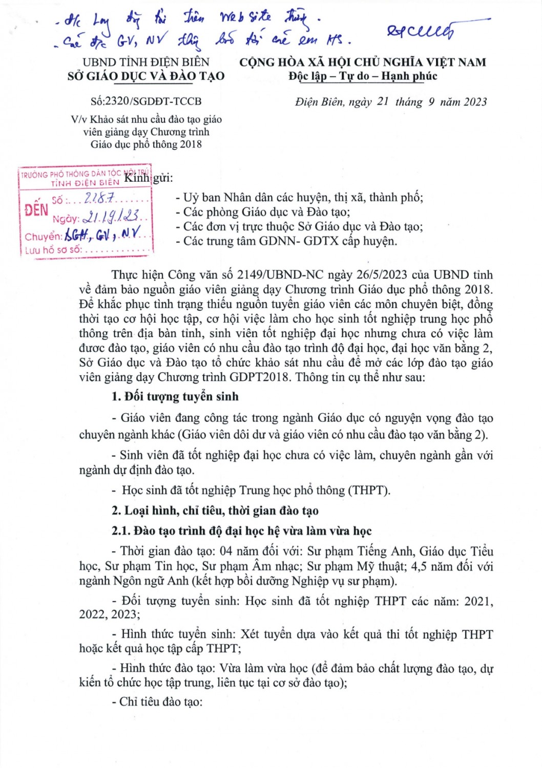 2320 tccb khảo sát nhu cầu đào tạo giáo viên giảng dạy chương trình gdpt page 0001