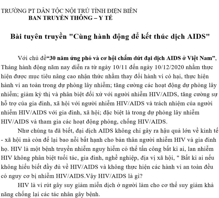Bài tuyên truyền "Cùng hành động để kết thúc dịch AIDS"