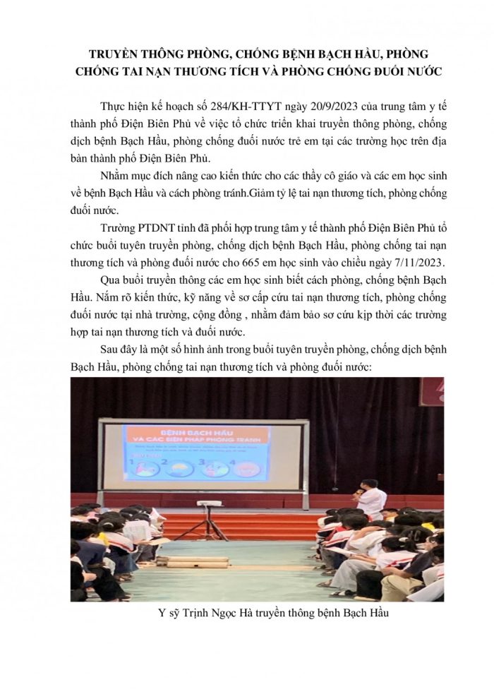 PHÒNG, CHỐNG BỆNH BẠCH HẦU, TAI NẠN THƯƠNG TÍCH VÀ ĐUỐI NƯỚC