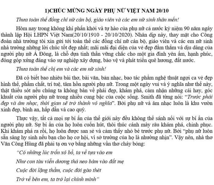 CHÚC MỪNG NGÀY PHỤ NỮ VIỆT NAM 20/10