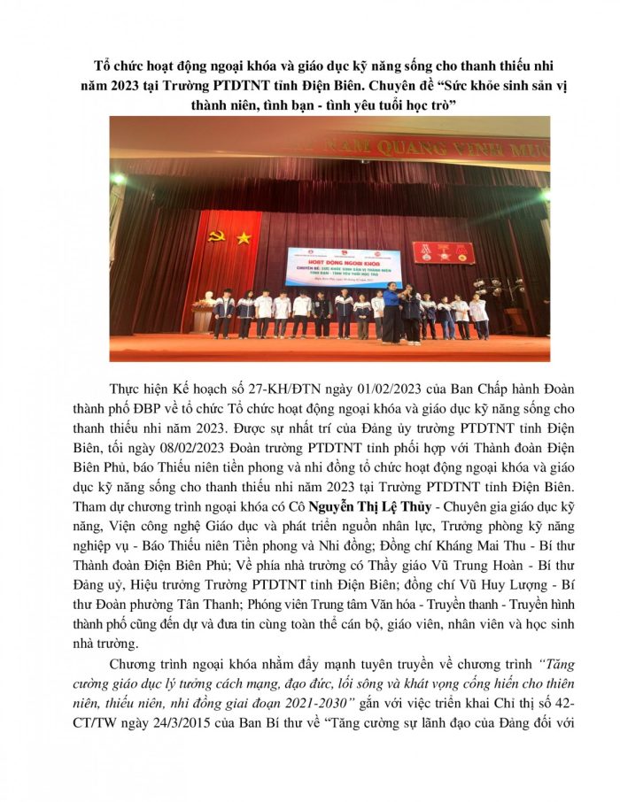 “Sức khỏe sinh sản vị thành niên, tình bạn-tình yêu tuổi học trò”