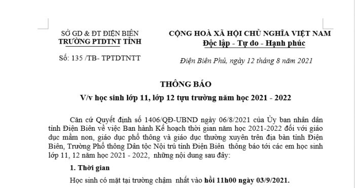 THÔNG BÁO NHẬP HỌC  VỚI HỌC SINH LỚP 11, LỚP 12 NĂM HỌC 2021-2022