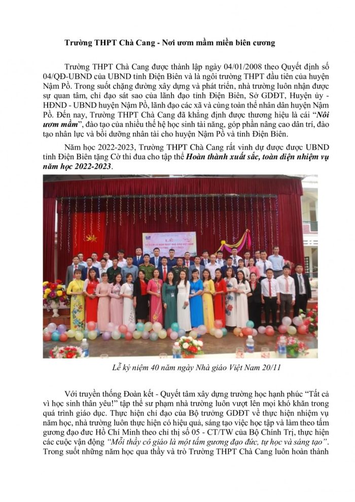 Trường THPT Chà Cang - Nơi ươm mầm miền biên cương