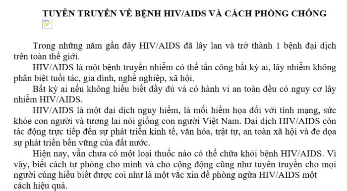 TUYÊN TRUYỀN VỀ BỆNH HIV/AIDS VÀ CÁCH PHÒNG CHỐNG