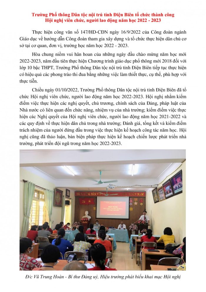 Tổ chức thành công  Hội nghị viên chức, người lao động năm học 2022 - 2023