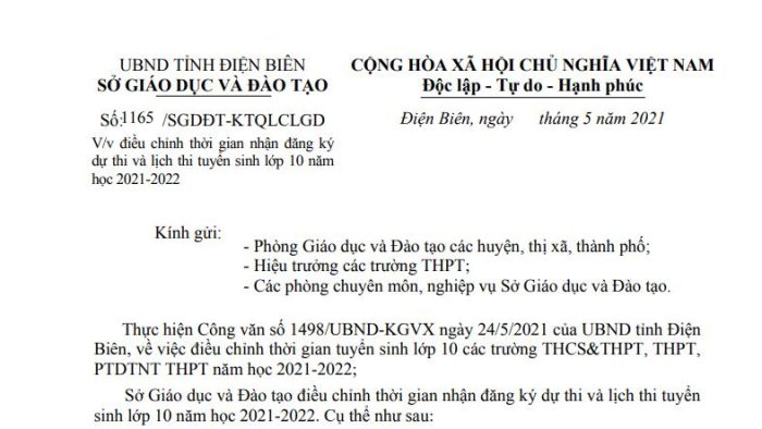 Điều chỉnh nhận đăng ký dự thi và lịch thi tuyển sinh lớp 10