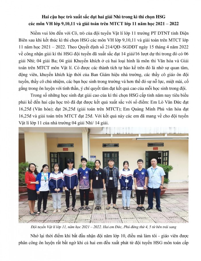 Hai cậu học trò xuất sắc đạt hai giải Nhì trong kì thi chọn HSG