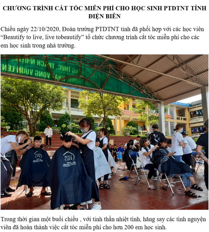 CHƯƠNG TRÌNH CẮT TÓC MIỄN PHÍ CHO HỌC SINH PTDTNT TỈNH ĐIỆN BIÊN