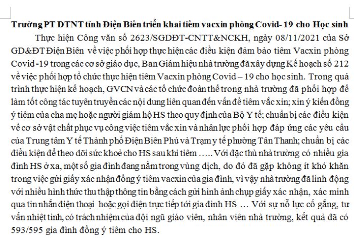 Triển khai tiêm vacxin phòng Covid- 19 cho Học sinh nhà trường