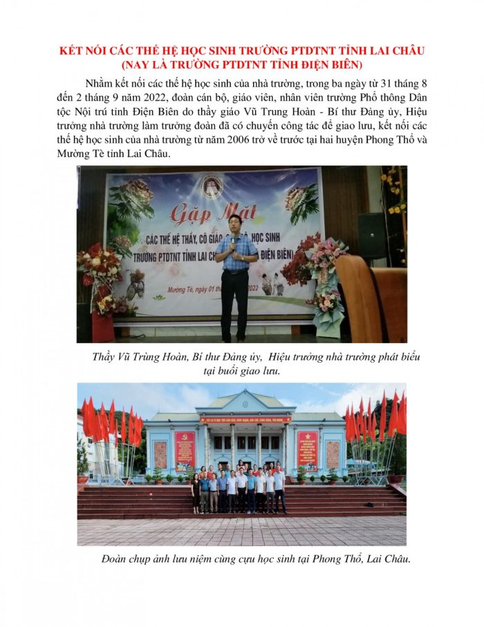 KẾT NỐI CÁC THẾ HỆ HỌC SINH TRƯỜNG PTDTNT TỈNH