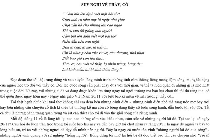 SUY NGHĨ VỀ THẦY, CÔ