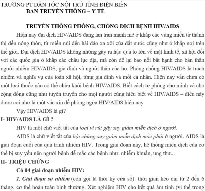 TRUYỀN THÔNG PHÒNG, CHỐNG DỊCH BỆNH HIV/AIDS