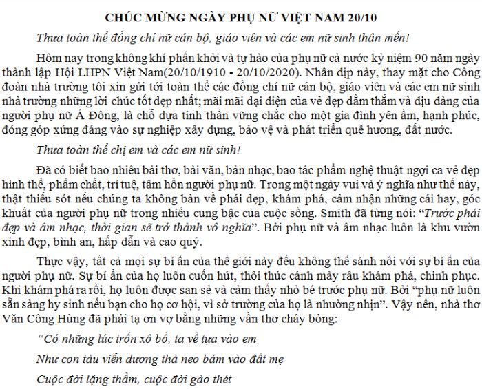 CHÚC MỪNG NGÀY PHỤ NỮ VIỆT NAM 20/10
