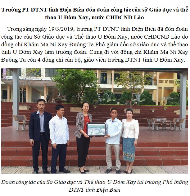 Trường PTDTNT THPT tỉnh Điện Biên đón đoàn công tác của sở Giáo dục và thể thao U Đôm Xay, nước CHDCND Lào