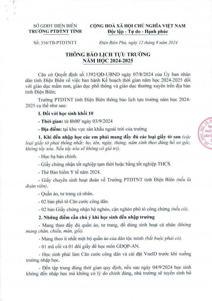 Thông báo tựu trường  hình ảnh 0