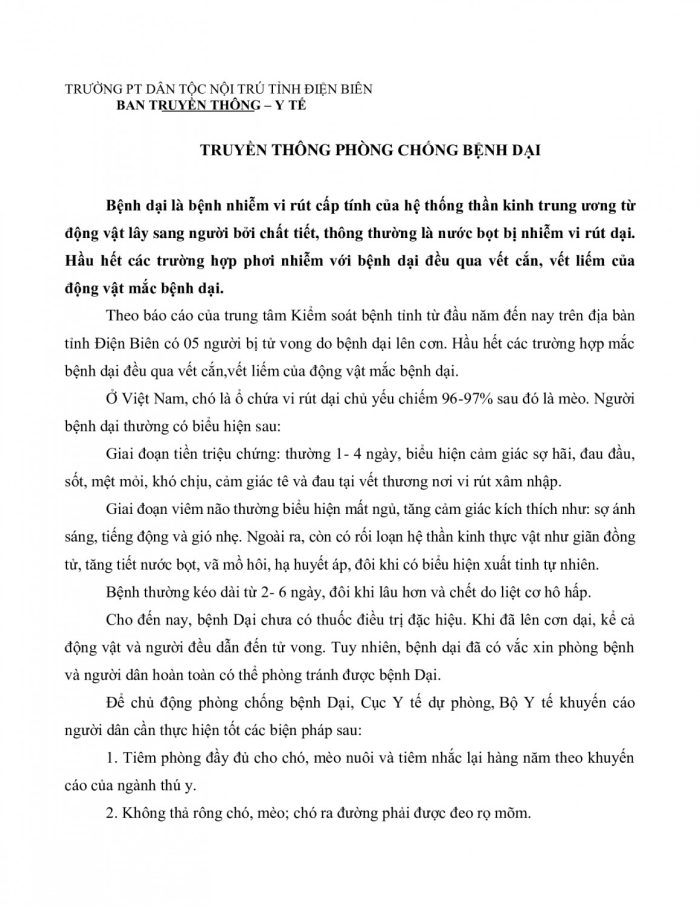 Truyền Thông phòng chống bệnh dại
