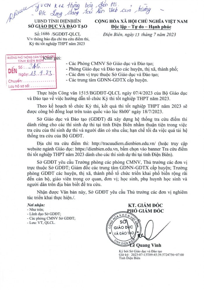 CV 1686   QLCL Thông báo địa chỉ tra cứu điểm thi TN THPT 2023 page 0001