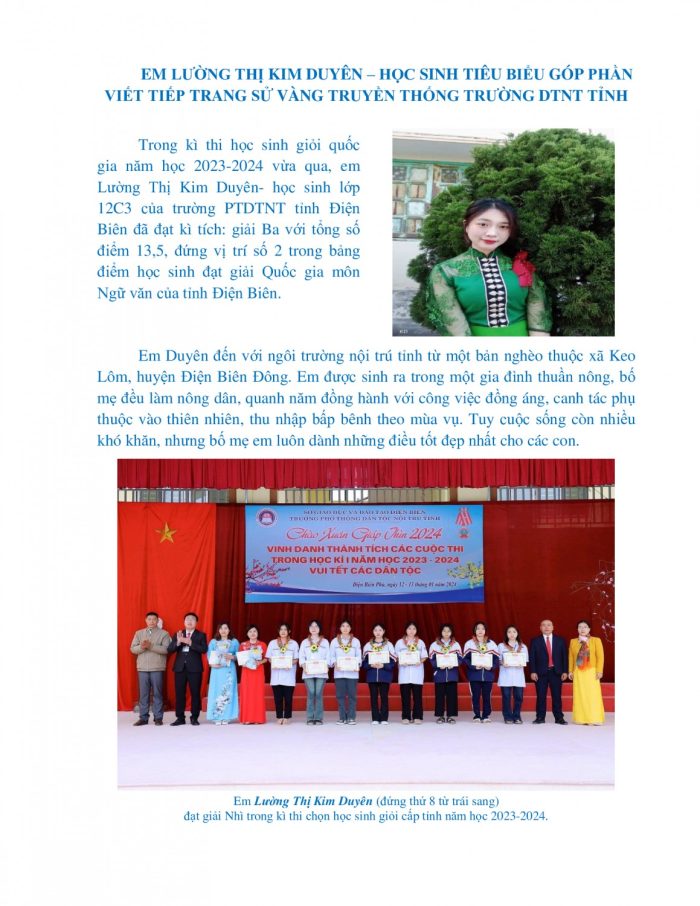 EM LƯỜNG THỊ KIM DUYÊN – NGƯỜI GÓP PHẦN VIẾT TIẾP TRANG SỬ VÀNG TRUYỀN THỐNG TRƯỜNG DTNT TỈNH