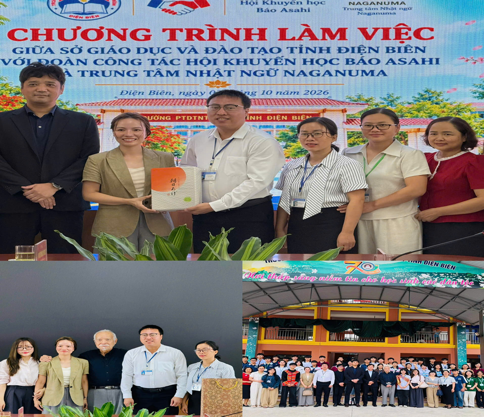 Trường PTDTNT THPT tỉnh Điện Biên tổ chức chương trình làm việc với  Đoàn công tác Hội khuyến học Báo Asahi Nhật Bản và Trung tâm Nhật ngữ Naganuma